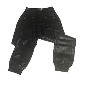 NWOT Blush pants Womens Small black faux leather jogger flap button pockets